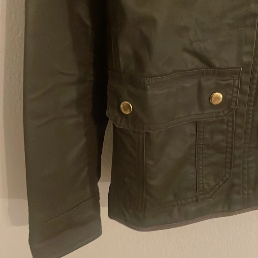 J. CREW Downtown Jacket Green Size XS Moto Party Date Night Utility Gold Buttons